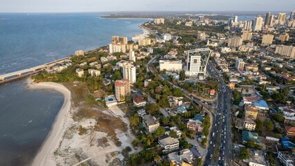 Wall Mural - this aerial view shows an empty beach and lots of tall buildings