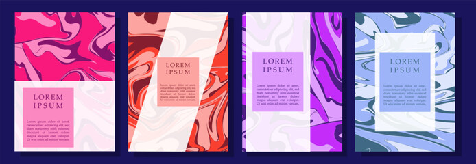 Wall Mural - liquid effects posters set. abstract creativity and art. place for text and presentation. pink, red 