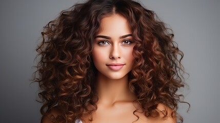 Wall Mural - A pretty young woman with curly hair standing alone