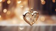 Pendant with a jewel within the shape of a brilliant shimmering heart on a light background