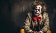 candid portrait of an unhappy clown 