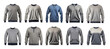 Collection of gray t-shirts with long sleeves isolated on transparent background. 