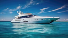Luxury Large Super Or Mega Motor Yacht In The Blue Ocean
