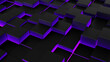 3d abstract black and neon purple color glowing background, 3d pattern surface with cube forms with glowing purple and black neon seams, modern 3d background minimalism backdrop empty space