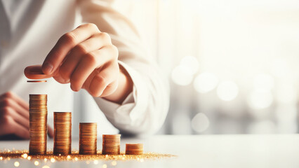 Hand laying out coins in a stack