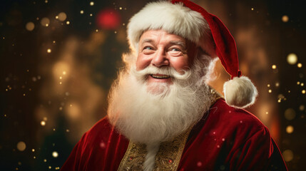 Poster - Close-up of Santa in awe wonder-filled forest green backdrop