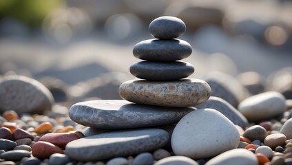 Poster - stacked stone pebbles on top of each other, behind a blurred background