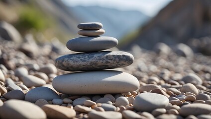 Poster - stacked stone pebbles on top of each other, behind a blurred background