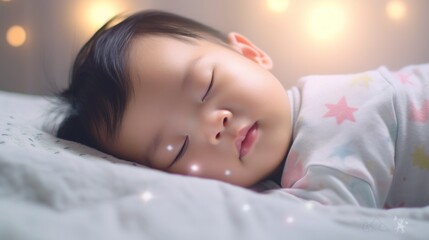 a baby peacefully sleeps in a comfy bed.