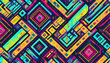 Neon colors in a seamless pattern featuring an intricate blend of abstract geometric shapes and patterns.
