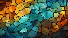 Abstract Geometric Composition With Glass Cubes In Colorful, Stained Glass Window.