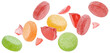 Fruit caramel, hard candies isolated on white background