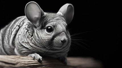 Wall Mural -  a close up of a hairless animal on a black background with a wood log in the foreground and a black and white photo of a hairless animal in the background.