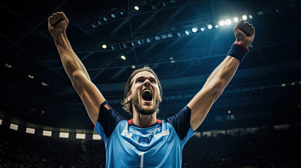 Wall Mural - A player celebrates a successful save