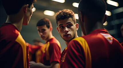 Wall Mural - Handball players strategize during a match