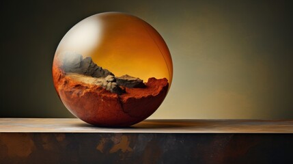 Canvas Print -  an egg sitting on top of a table with a mountain in the middle of the egg and a mountain in the middle of the egg.