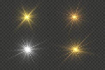Poster - Set of light effects golden glowing light isolated on transparent background. Solar flare with rays and glare. Glow effect. Starburst with shimmering sparkles.