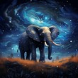 Big amazing african elephant against the background of the starry sky