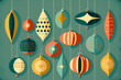 Retro Christmas Background Illustration with Ornaments -  Generative AI