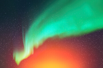 Poster - Orange green aurora borealis. Colorful polar lights, night starry sky
