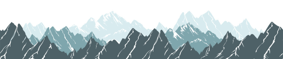 Wall Mural - Seamless mountain background. Hand drawing. Not AI. Vector illustration