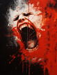 Mental Agony - Screaming in Rage - Distorted Abstract Face with Splashes of Blood Red Paint - Horror Illustration - Generative AI
