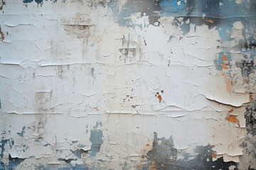 Wall Mural - White blue gray peeling painted wall. Old building wall with cracked flaking paint. Weathered rough painted surface cracks and peeling