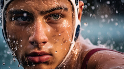 Poster - Close-up of water polo player's face concentration and determination