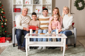 Sticker - Happy family spending time together at home on Christmas eve