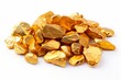 Isolated shiny gold nugget on white background   valuable precious metal for design and projects