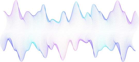 Poster - gradient wave element in neon colors on transparent background for presentations, design on the theme of technology, AI, big data