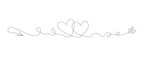 Naklejka na meble One continuous line drawing of two hearts. Subtle swirls and romantic symbols in a simple linear style. Editable stroke. Minimalistic Doodle vector illustration.