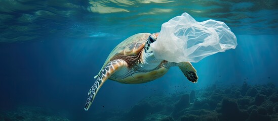 Wall Mural - Marine turtle consumes plastic bag