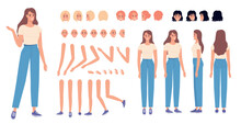 Cute Girl Constructor. Vector Set  Elements For Creating A Modern Female Character