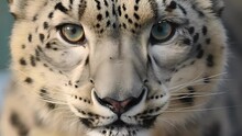 The Camera Zooms In For A Closeup Of A Snow Leopards Intense Stare, Its Piercing Eyes Scanning For Potential Prey.