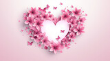 Valentine vector pink color, heart in center with flowers circling around, white background.