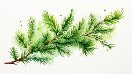  Bright Green Watercolor Coniferous Branch Illustration for New Year Greeting Cards and Banner Decor AI Generated