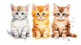 Fototapeta Koty - Set of Three Cats: Watercolor Illustration of Cats Characters AI Generated