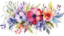 Colorful Watercolor Bouquet With Various Flowers And Leaves AI Generated