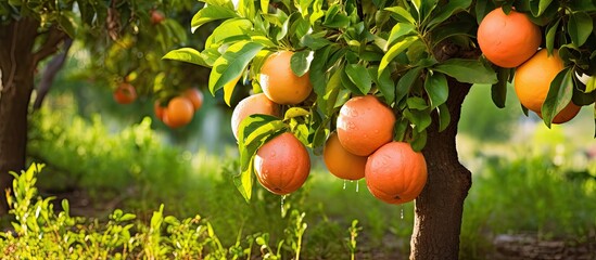 grapefruit tree in garden - horizontal photo