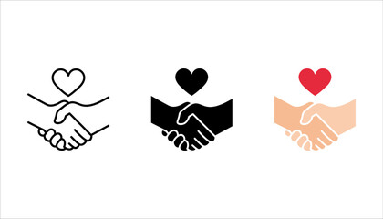 Wall Mural - Handshake, Friendship, Partnership, Minimalistic Flat Line Outline Stroke Icon set, vector illustration on white background