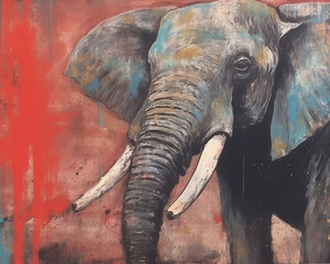 Wall Mural - A vintage style illustration depicting a wild elephant. Generative AI. 