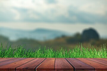 Wall Mural - the empty wooden table top at farm background