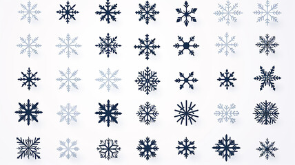 Canvas Print - collection of snowflakes isolated on a white background, flat minimalism graphics, set of winter patterns