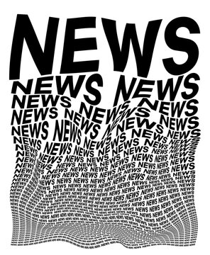 Black and white distorted background composed of News decreasing words.
