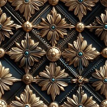 Ancient Gold Carved Surface, Seamless Pattern. Coffer Or Piece Of Etruscan Jewelry. Intricate And Luxurious Floral Design. Fine Arts In Goldsmithing, Ancient Art