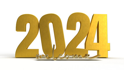 writing welcome 2024 in 3d render