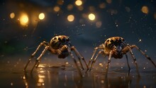 A pair of lovestruck spiders dancing under the stars on a warm summer night. .