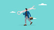 © Vanz Studio - problem solving illustration with the concept of an entrepreneur who brings the key to fixing problems, problem solving skill, businessman present the big key
