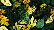 Yellow, Green Leaves Tropical Houseplant Pattern.
